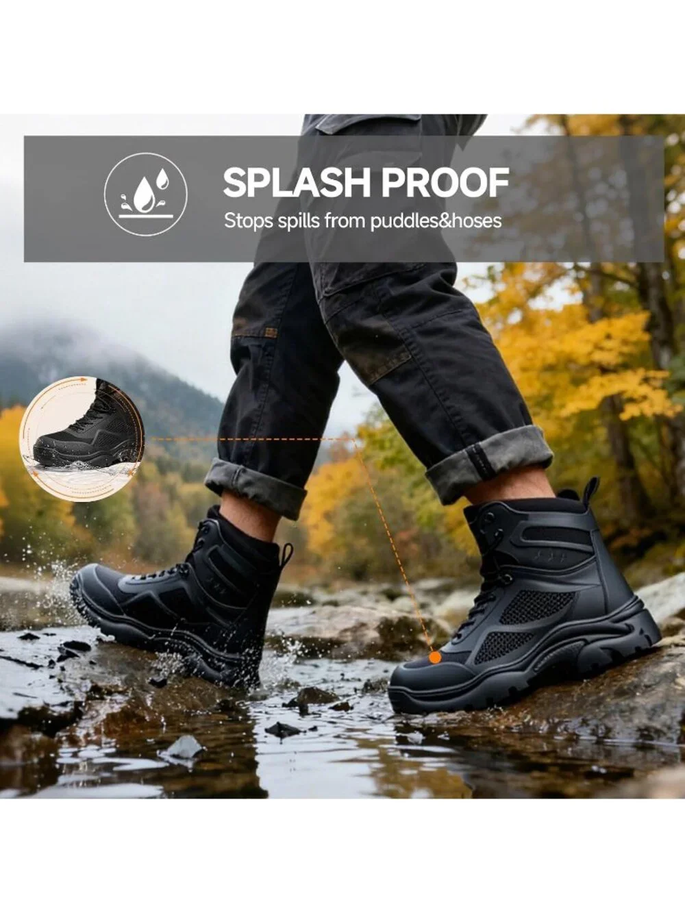 Men's Black Breathable Shoes Casual High Top Steel Toe Non Slip Hiking Boot